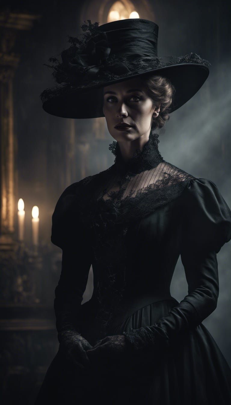 Haunted Edwardian Woman in Mourning Gown