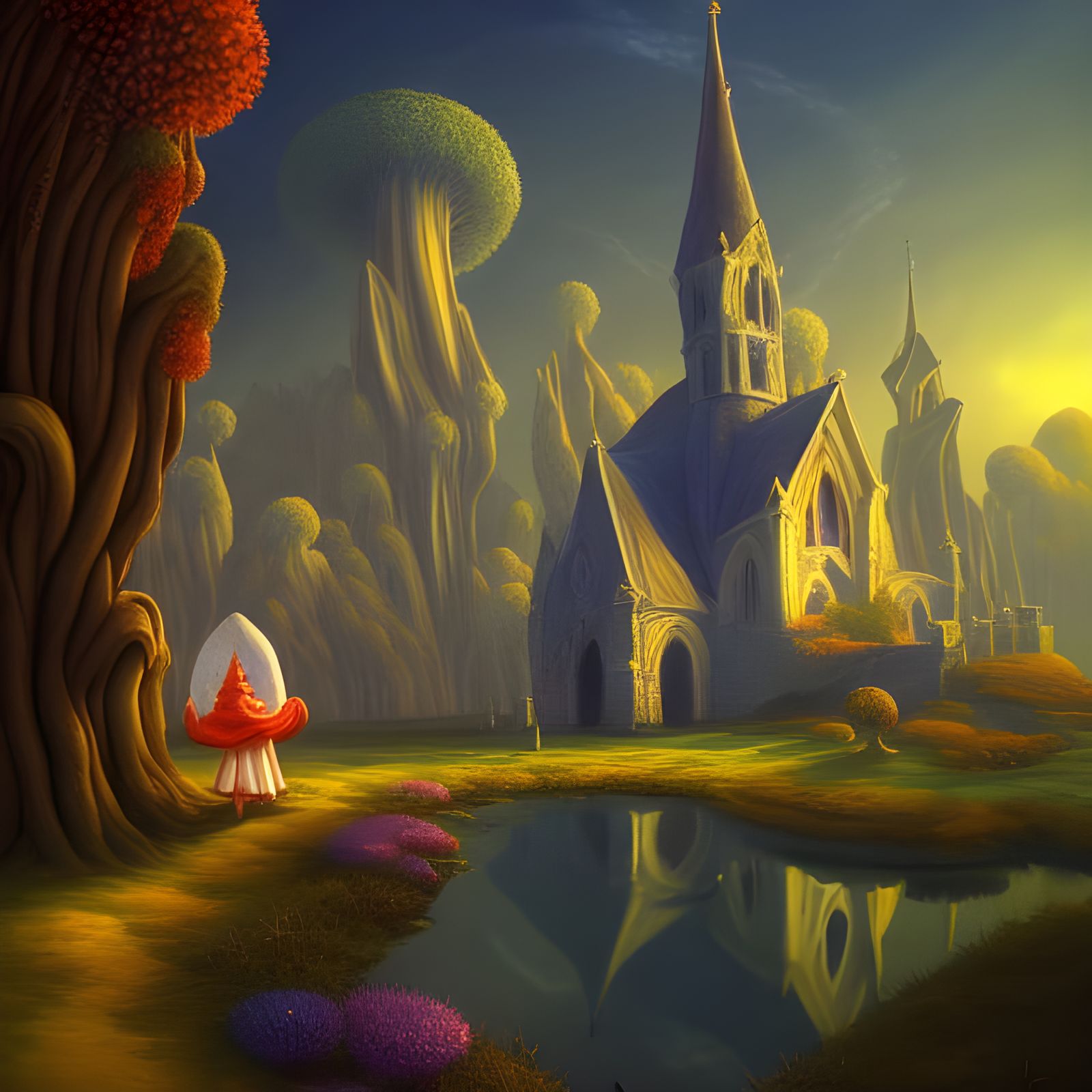 Mushroom Gnome Church with Elaborate Architecture