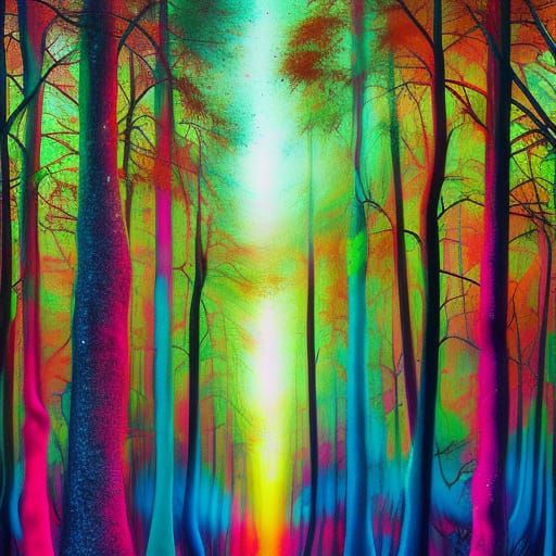 Surreal Rainbow Forest in Graffiti Art Style