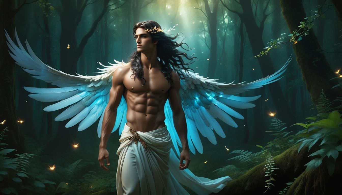 Magical Gothic Angel in Enchanted Forest