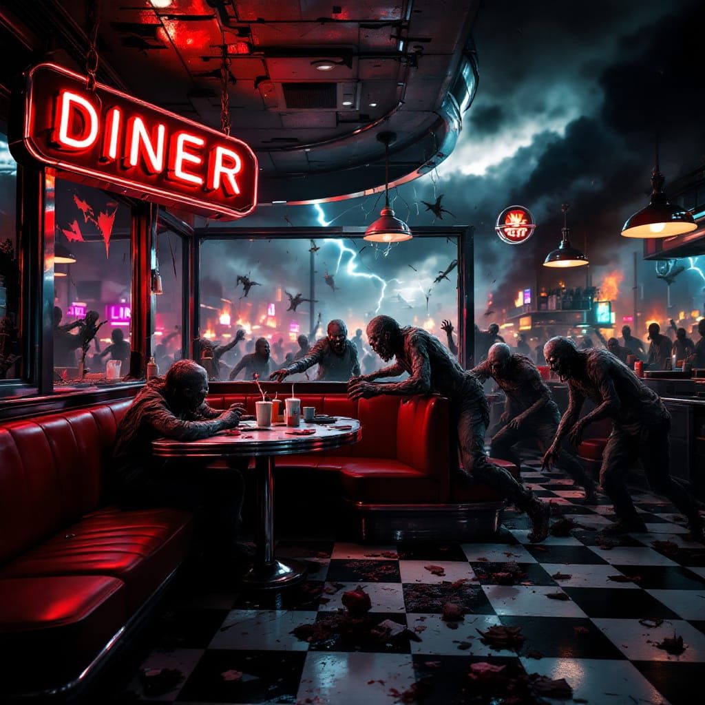 Grotesque Zombie Invasion in 1950s Diner