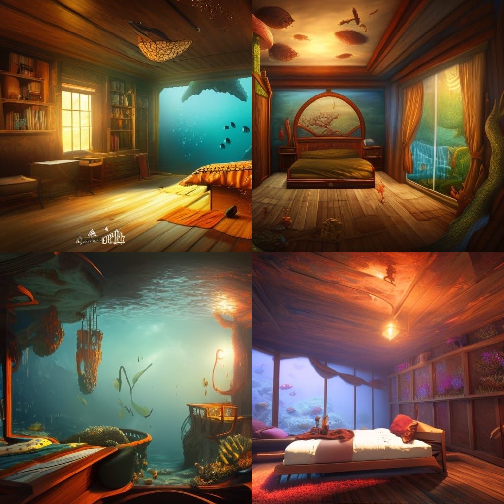 Underwater Timber Bedroom in Detailed Matte Painting
