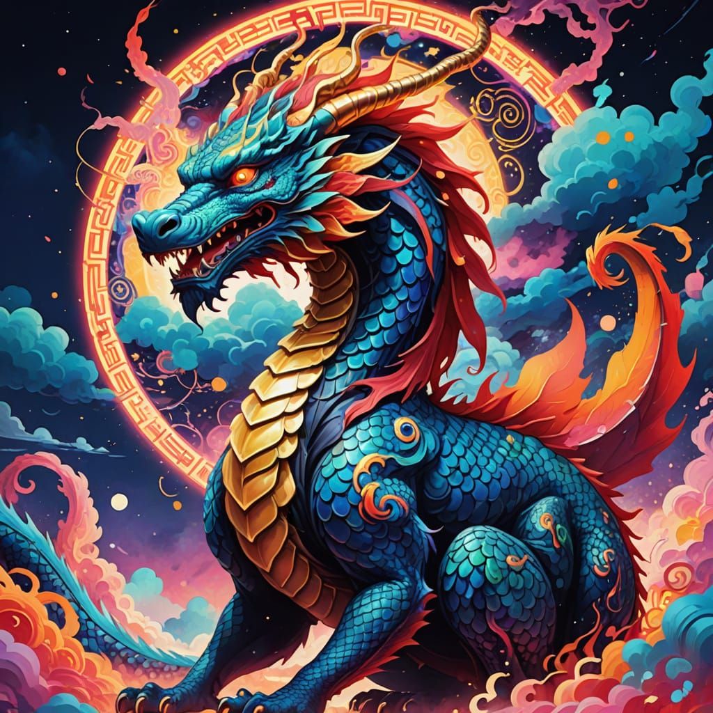 Sleek Japanese Dragon in Vibrant Anime Art