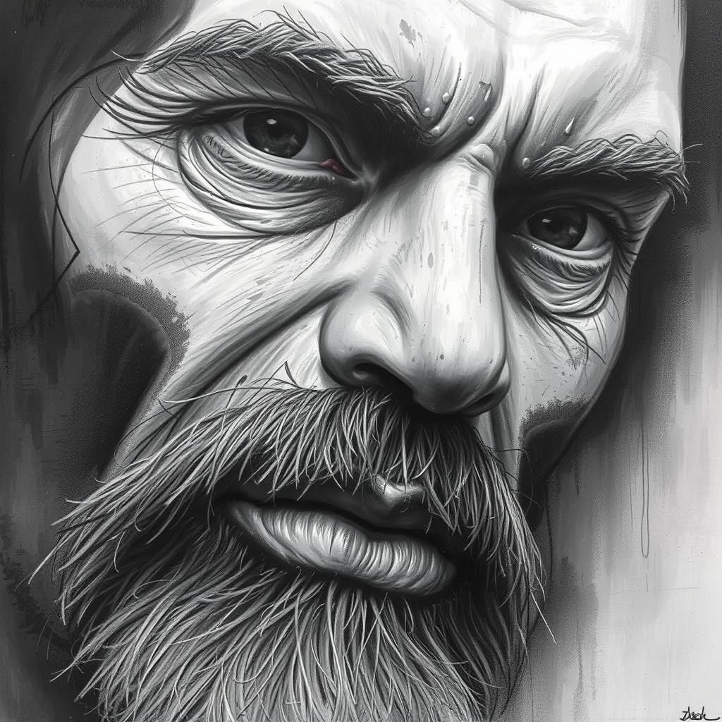 Gothic Portrait of a Muscular Man in Watercolor