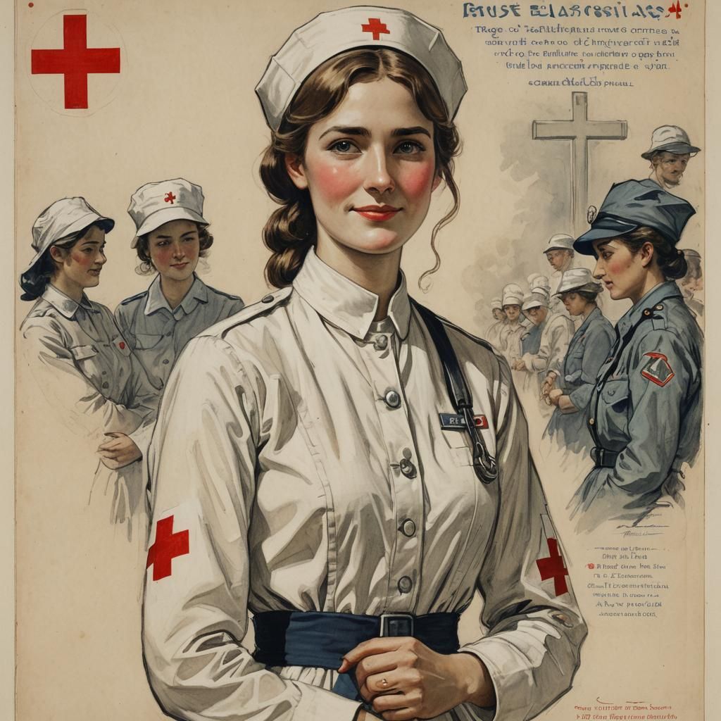Red Cross Nurse Recruitment Poster in Neo-Impressionist Styl...