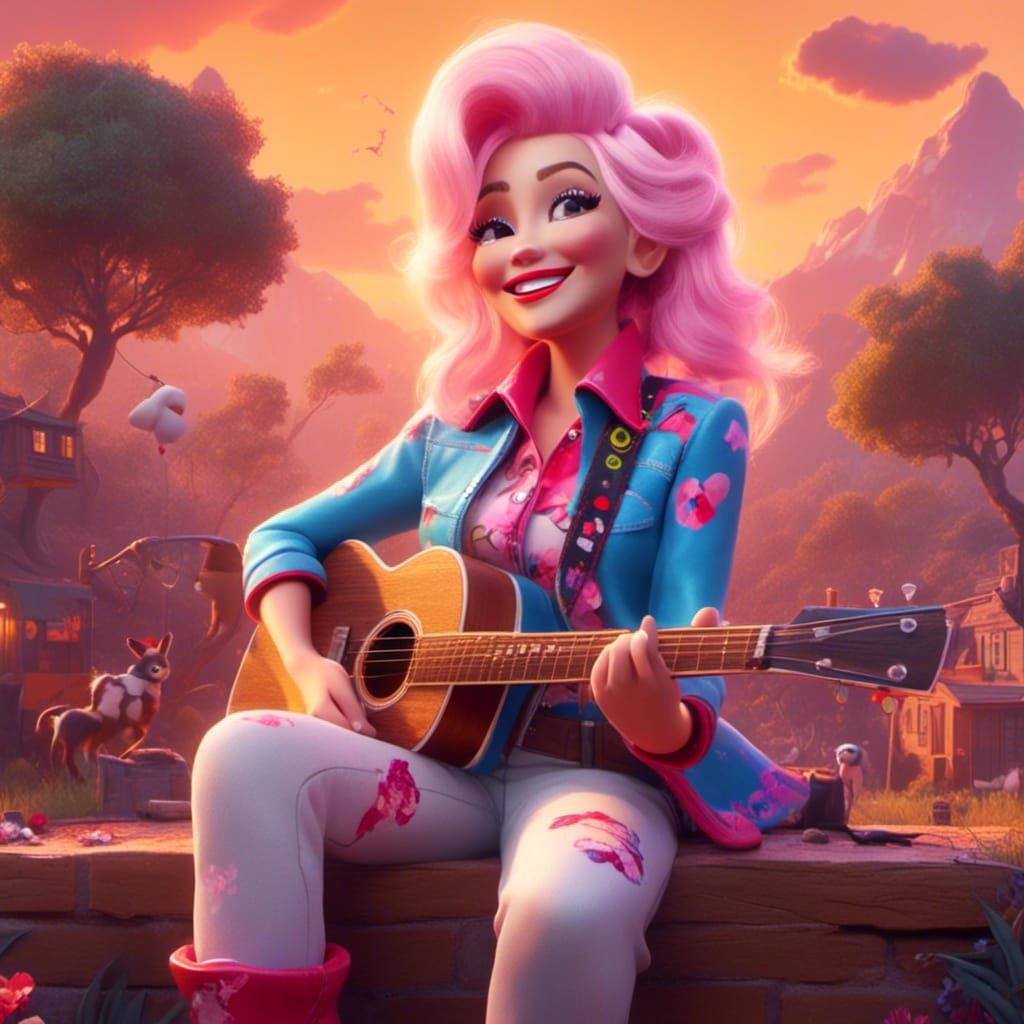 Dolly Parton in Fortnite, Gouache Style
