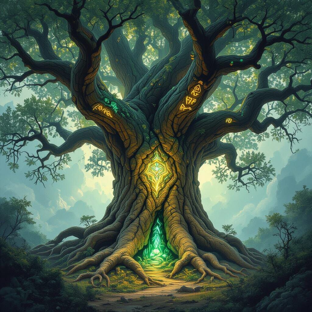 Colossal Tree with Glowing Runes as Matte Painting