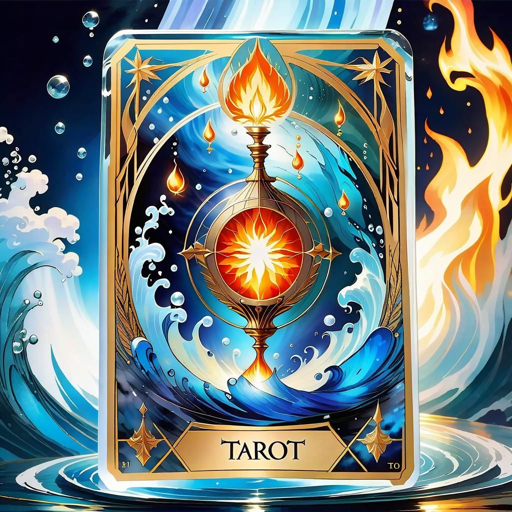 Water and Fire Tarot Card in Mixed Media
