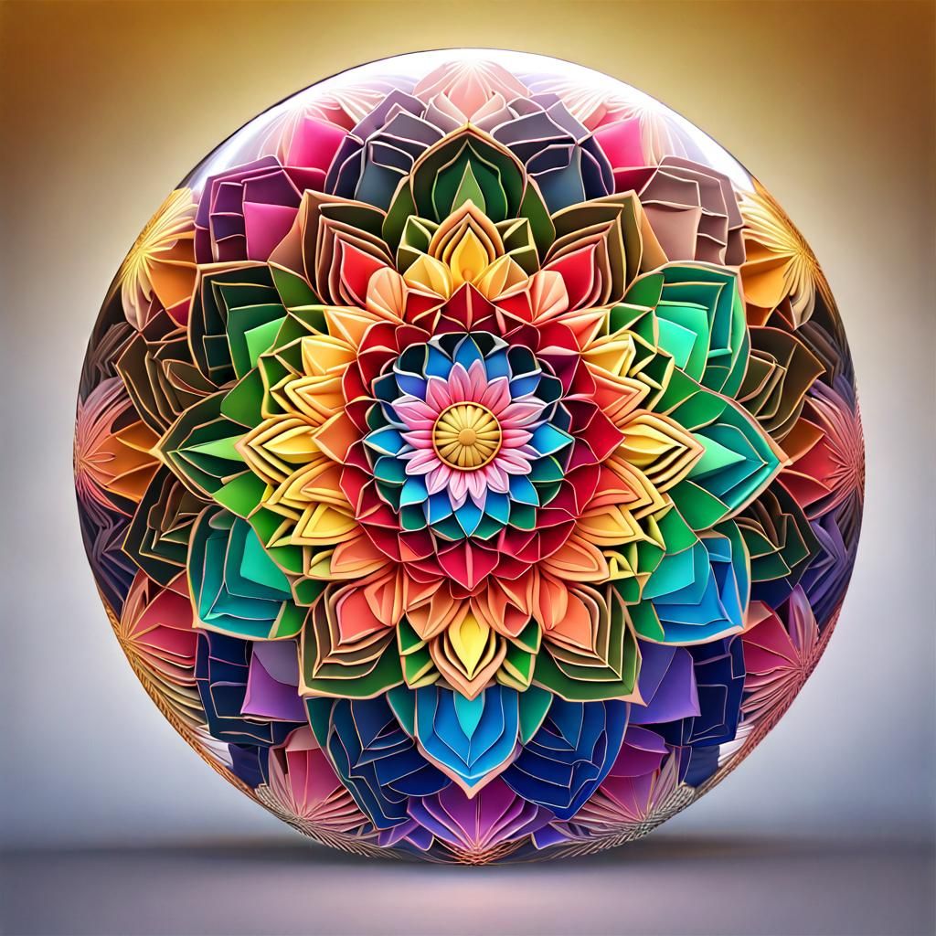 Colorful Mandala in Glass Sphere: Digital Illustration
