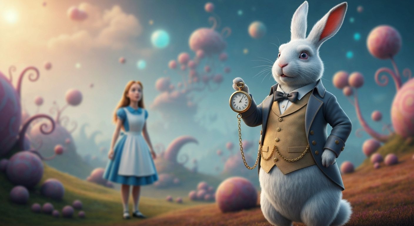 White Rabbit Impatiently Checks Watch in Wonderland