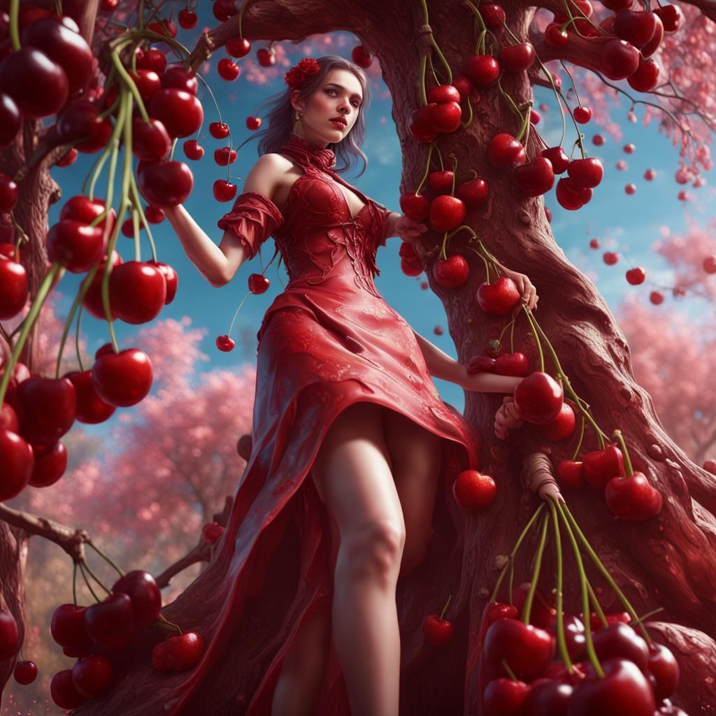 Cherry Fever: Detailed Fantasy Portrait in Deep Color