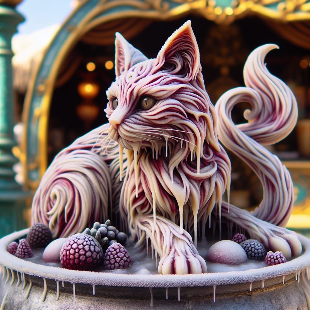 Majestic Berry Ice Cream Cat on a Sun-Drenched Beach