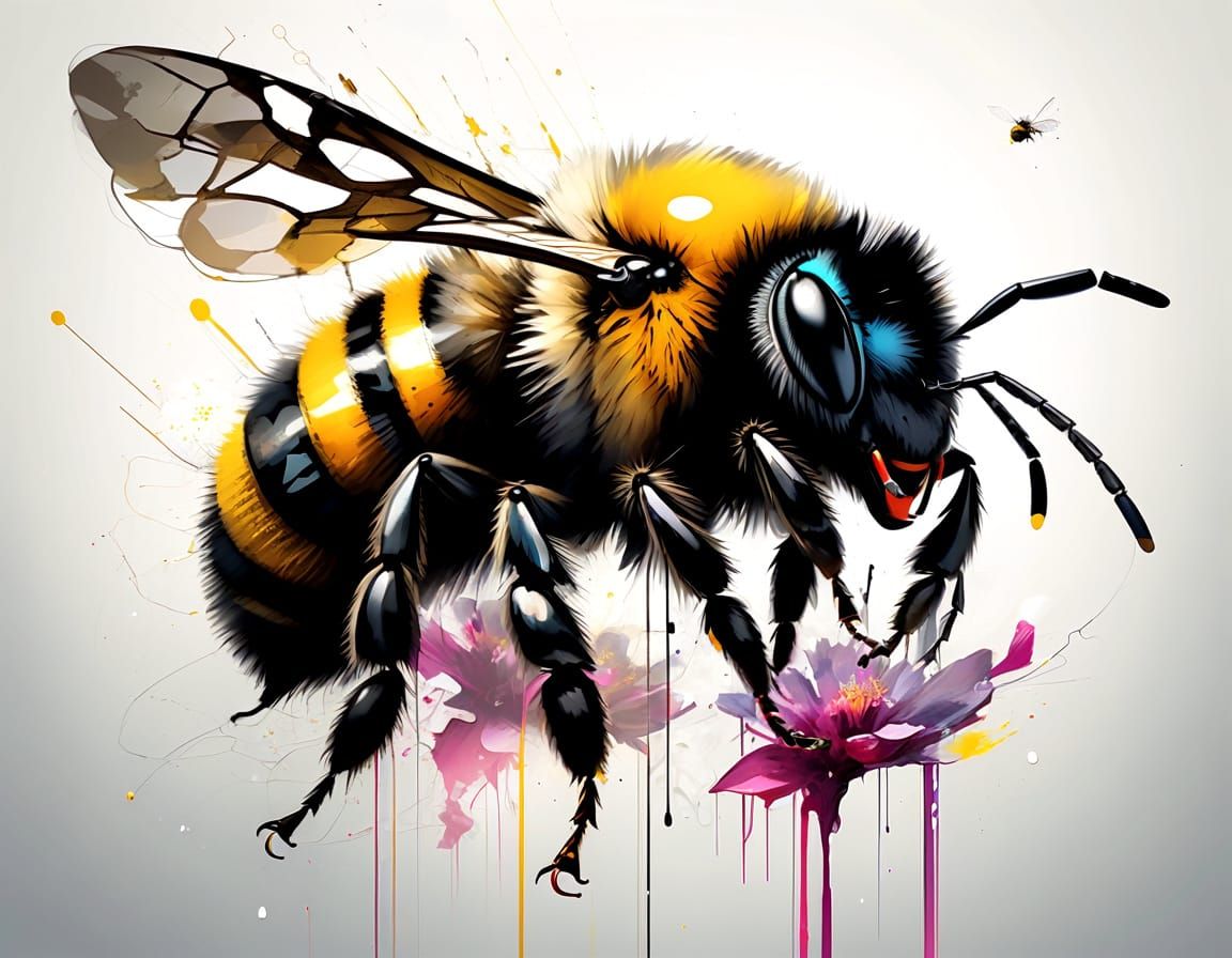 Sleepy Bumblebee Portrait with Expressive Colors