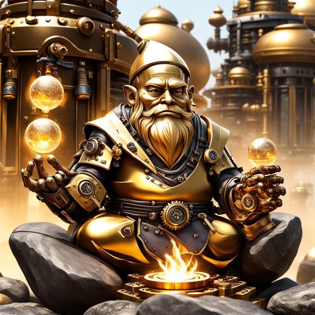 Steampunk Robot Gnome Meditating