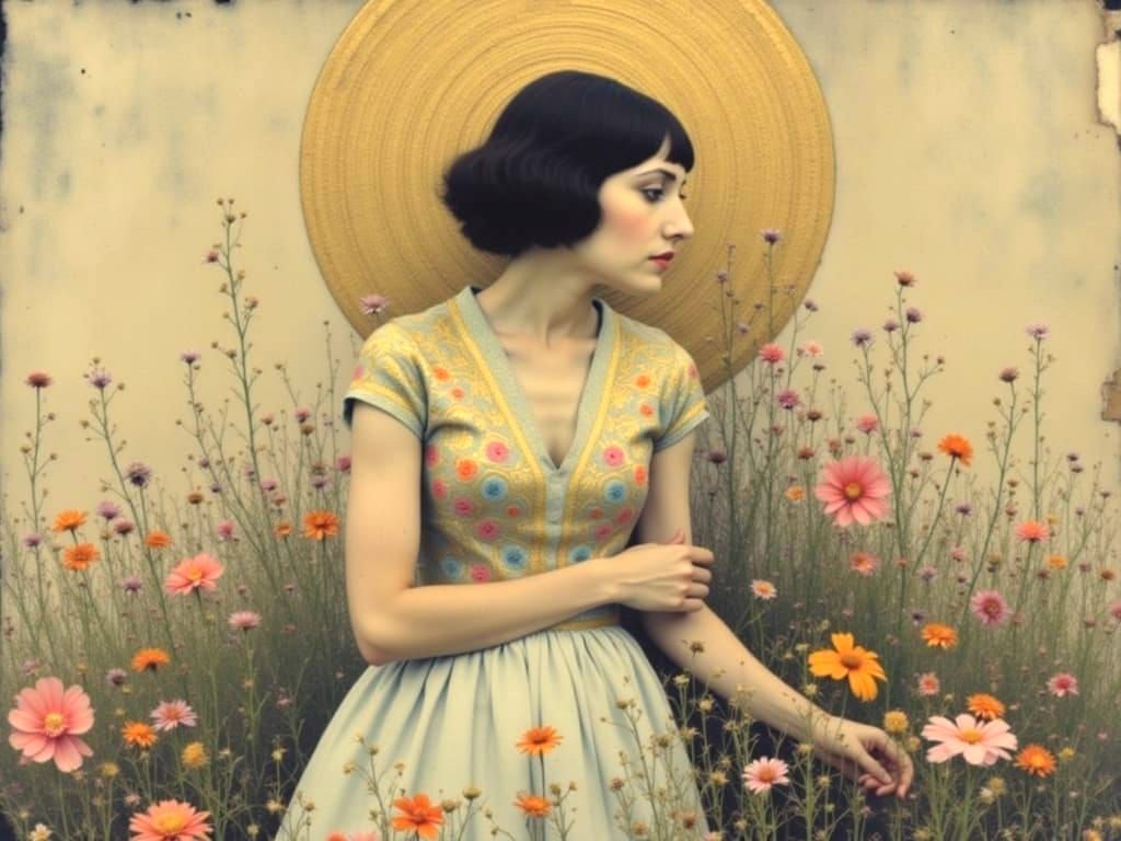 Woman with Floral Background in Klimt Style