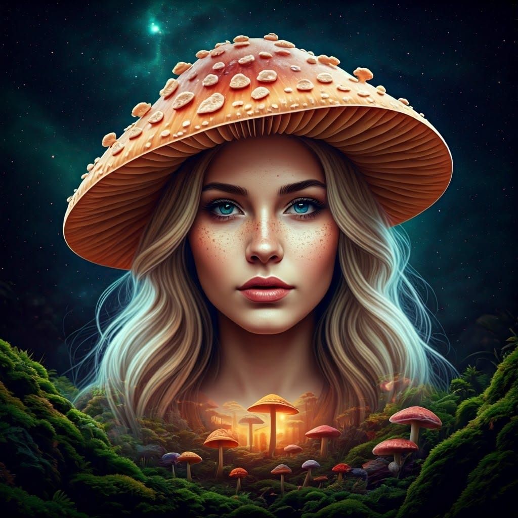 Cosmic Fairy with Mushroom Hat Portrait