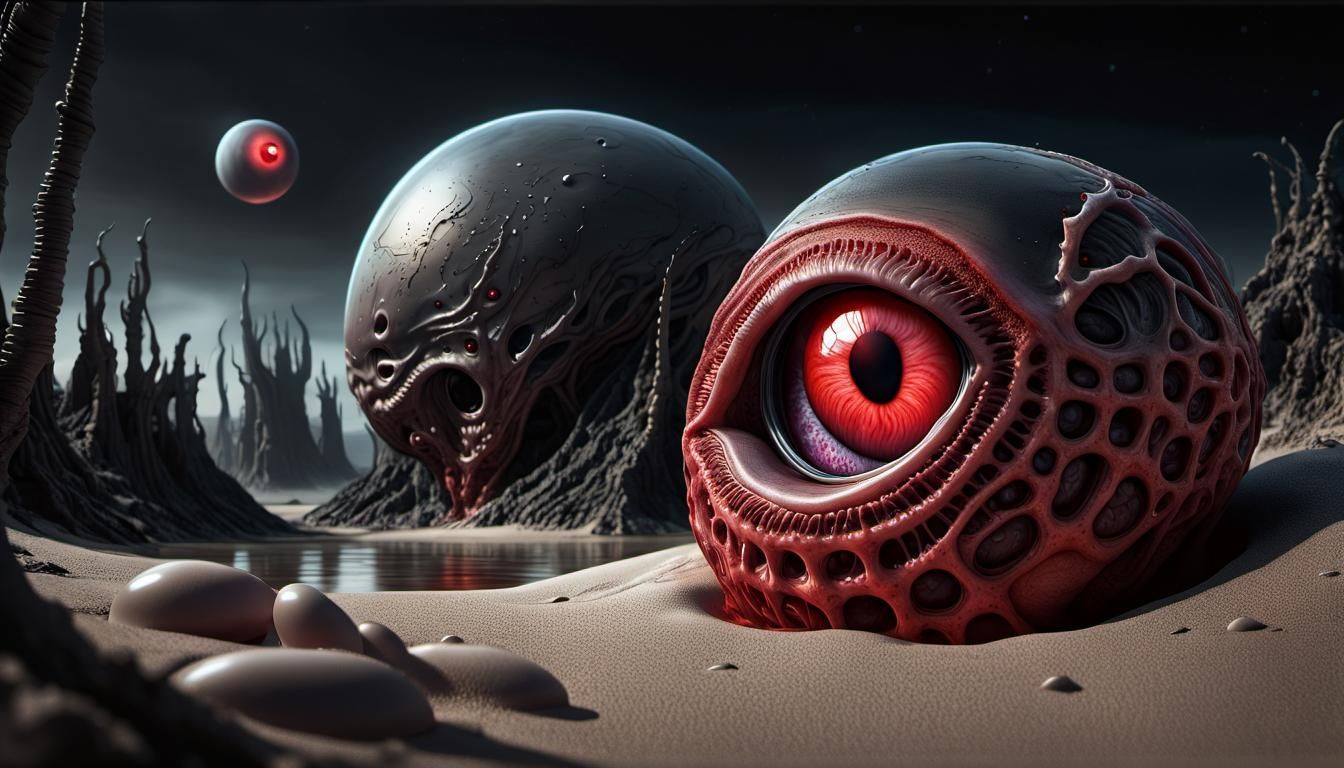 Alien Cocoon Washed Ashore: A Grotesque Hyperrealistic Horro...