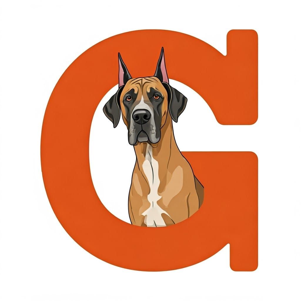 Great Dane Playfully Inside Letter G