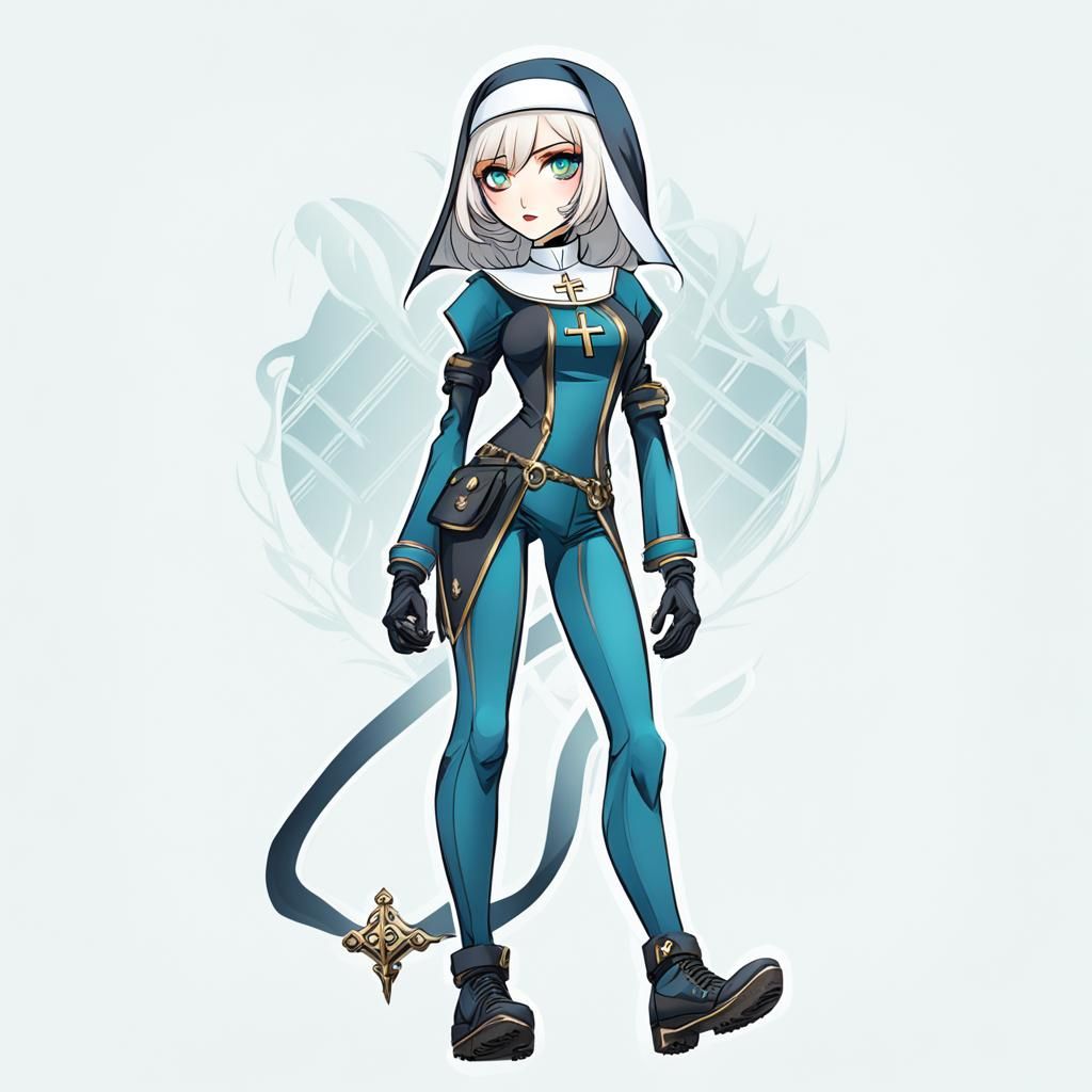 Stylized Nun Character in Contemporary Style