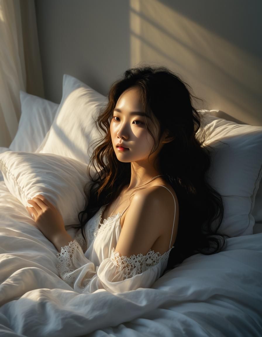 Chiaroscuro Oil Painting of a Korean Woman