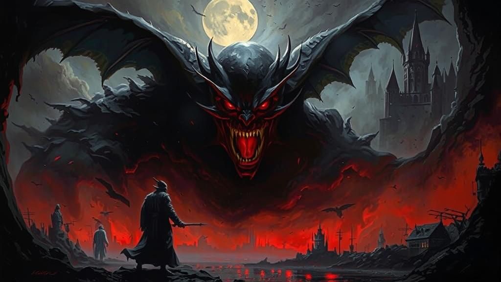 Terrifying Vampire in Ethereal, Hyperdetailed Oil Painting