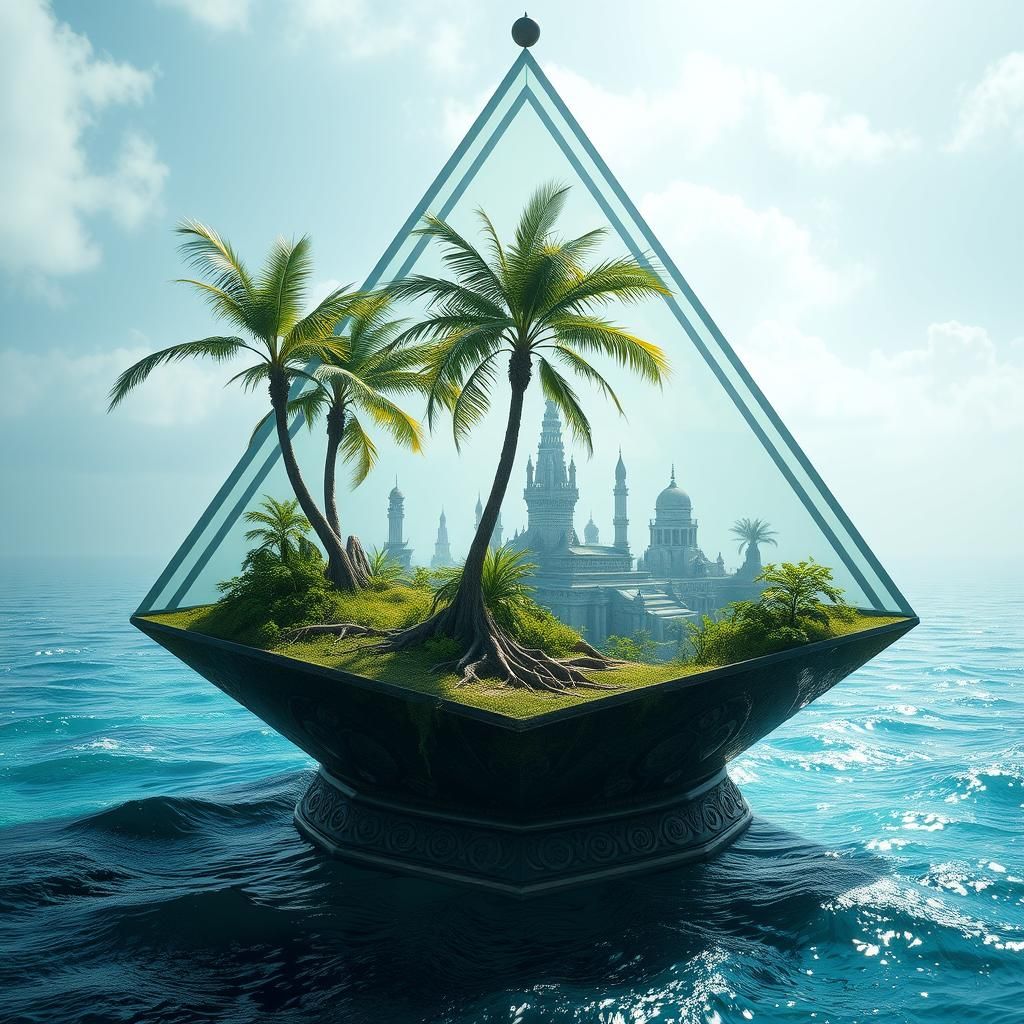 Lost Cityscape in Glass Terrarium, Hyperrealistic Render