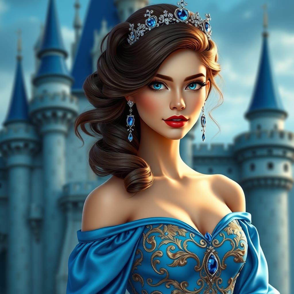 Brunette in Blue Gown: 3D Digital Art