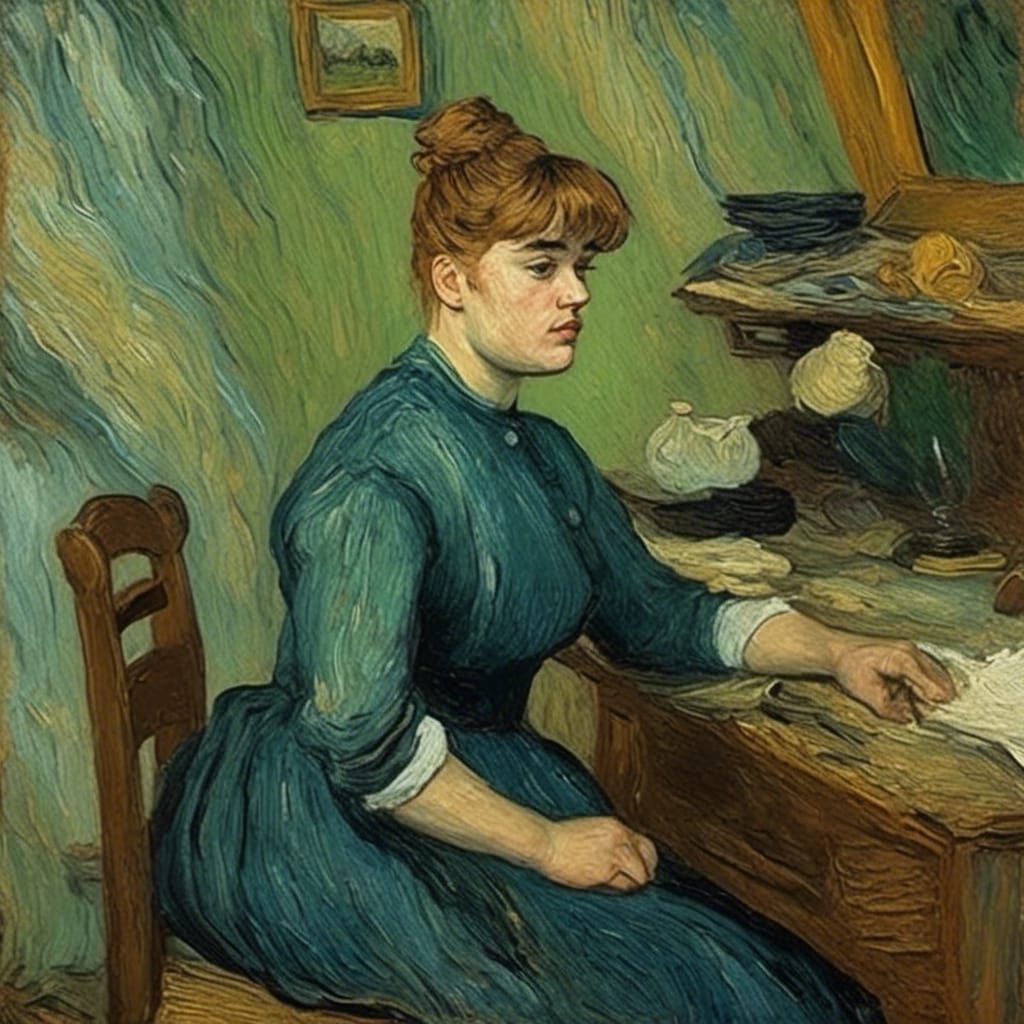 Artist in Attic: Van Gogh-Style Post-Impressionist Oil Paint...