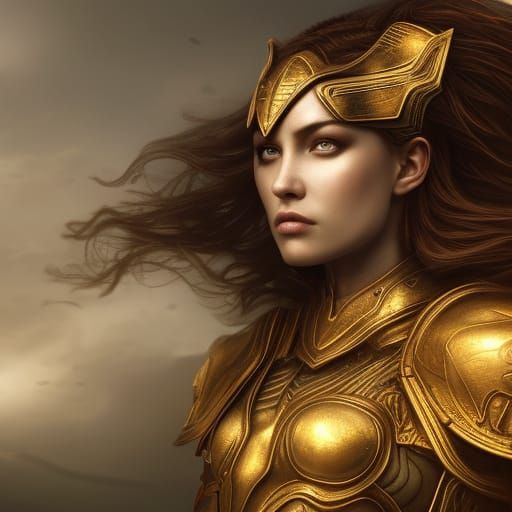 Warrior Woman in Golden Armor: Fantasy Concept Art