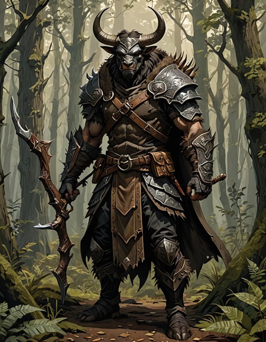 Stoic Minotaur Ranger in Dark Fantasy Concept Art
