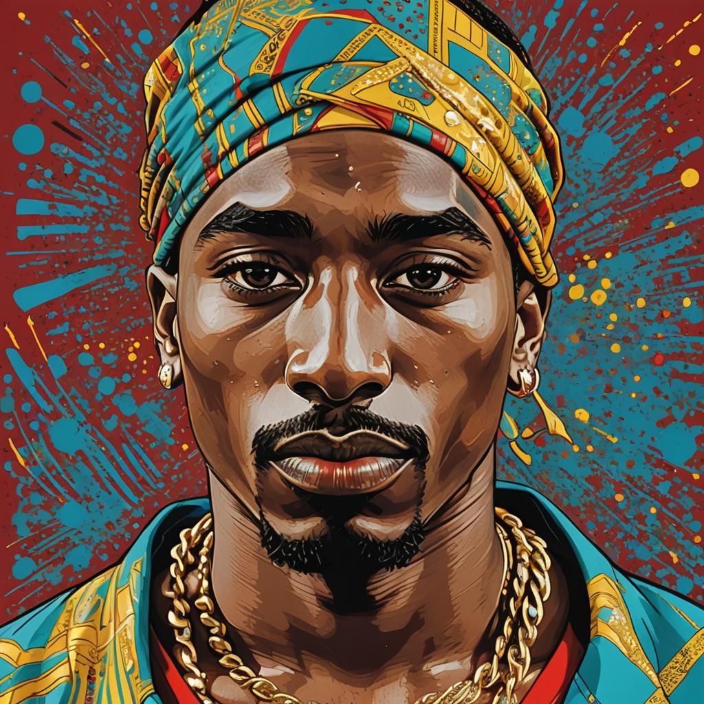 2Pac Portrait in Vibrant Pop Art Style