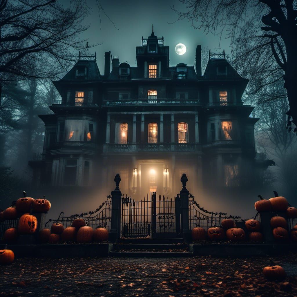 Eerie Haunted Mansion in Foggy Forest