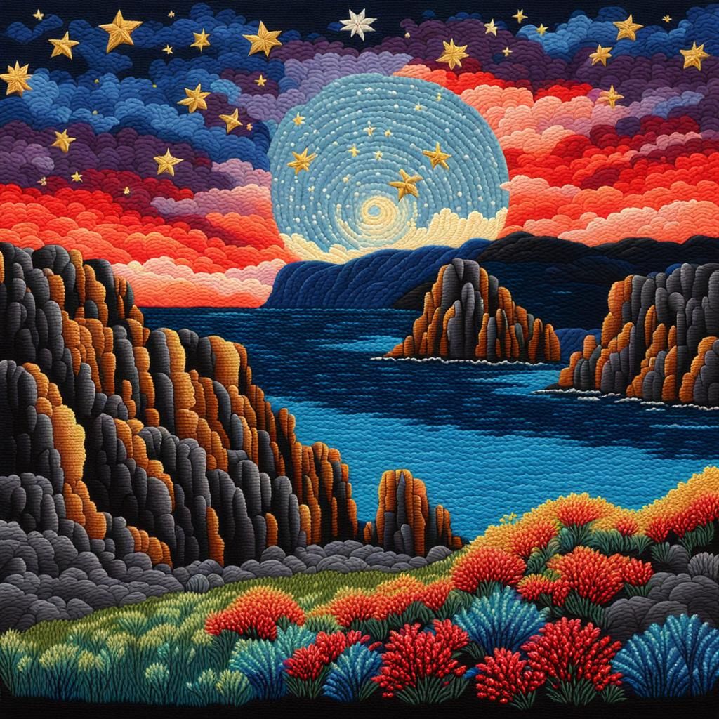 Embroidered Cliffs Under Starry Sky