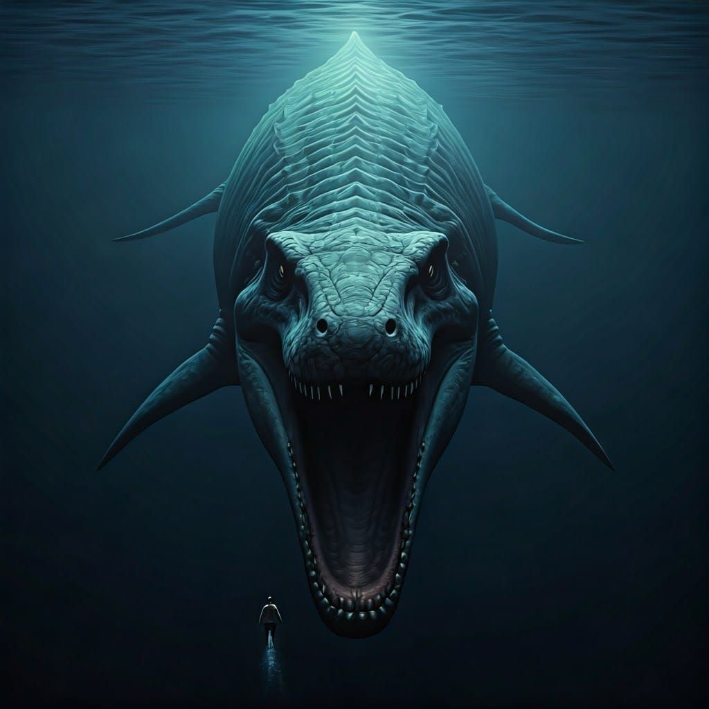 Monstrous 100ft Prehistoric Mosasaur Emerges from Dark Water...