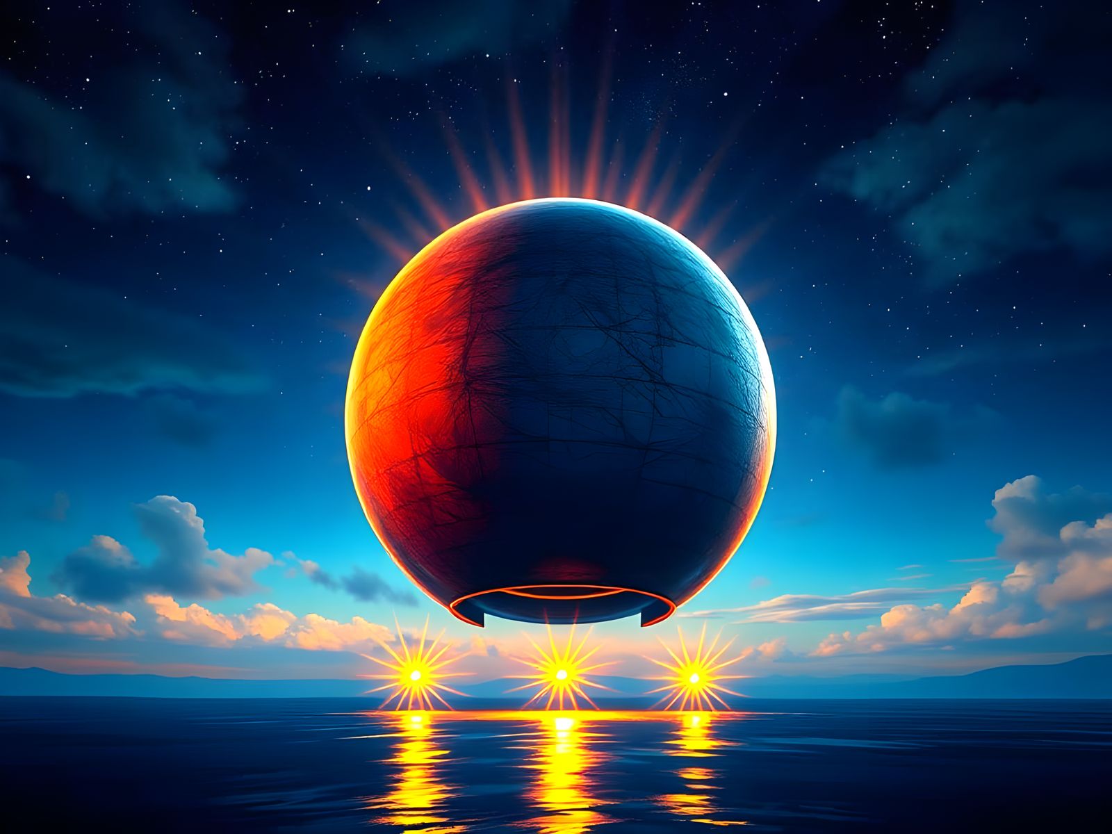 Surreal Cylinder Communicates in a Black Light Night Sky