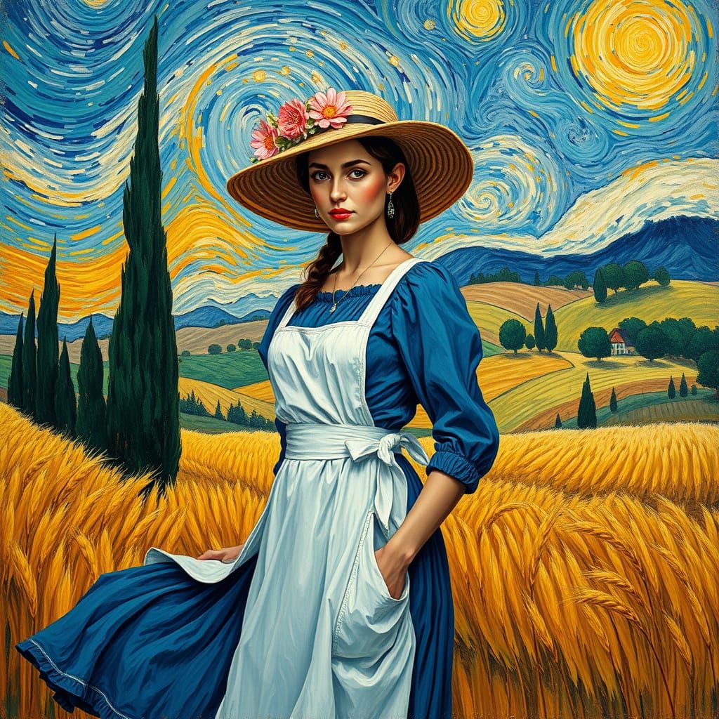 Stunning Portrait of a Beautiful Woman in a Dreamy Wheat Fie...