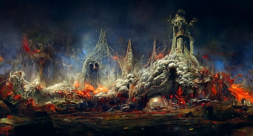 Volcanic Eruption: Dark Fantasy Ruined Castle