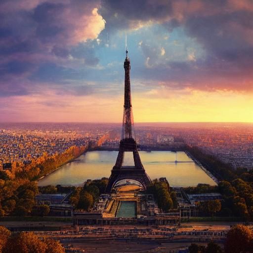 Eiffel Tower in Dreamlike Parisian Cityscape