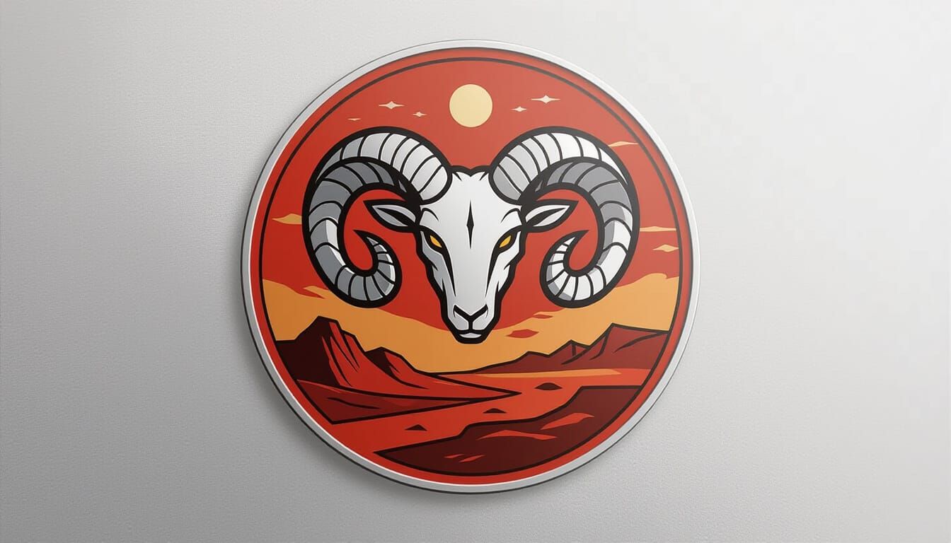 Futuristic Mars Colony Logo with Ram Horns