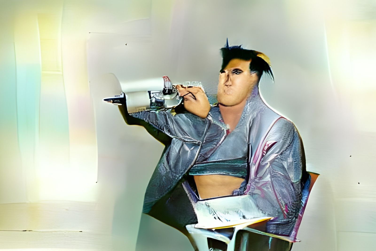 Elvis Presley in Cyberpunk Watercolor Style