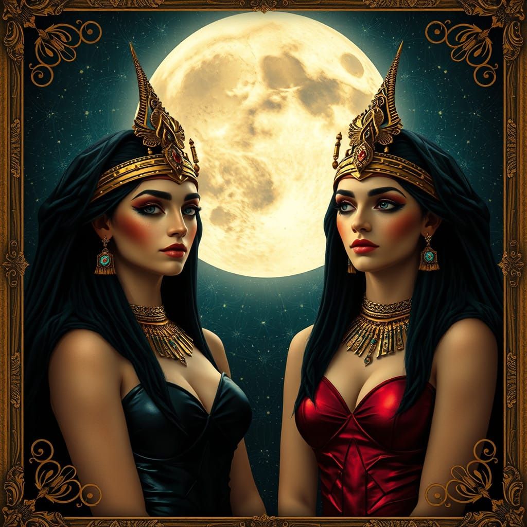 Ethereal Women of the Night in Opulent Art Nouveau Frame