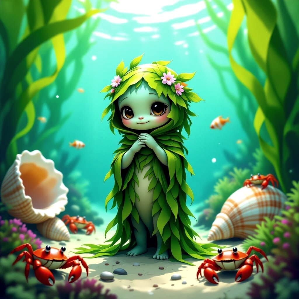 Mysterious Kelp Creature in Shallow Ocean