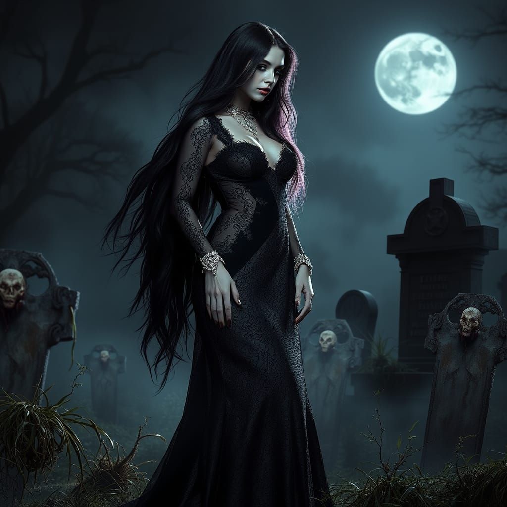 Gothic Woman in Graveyard, Giger Style