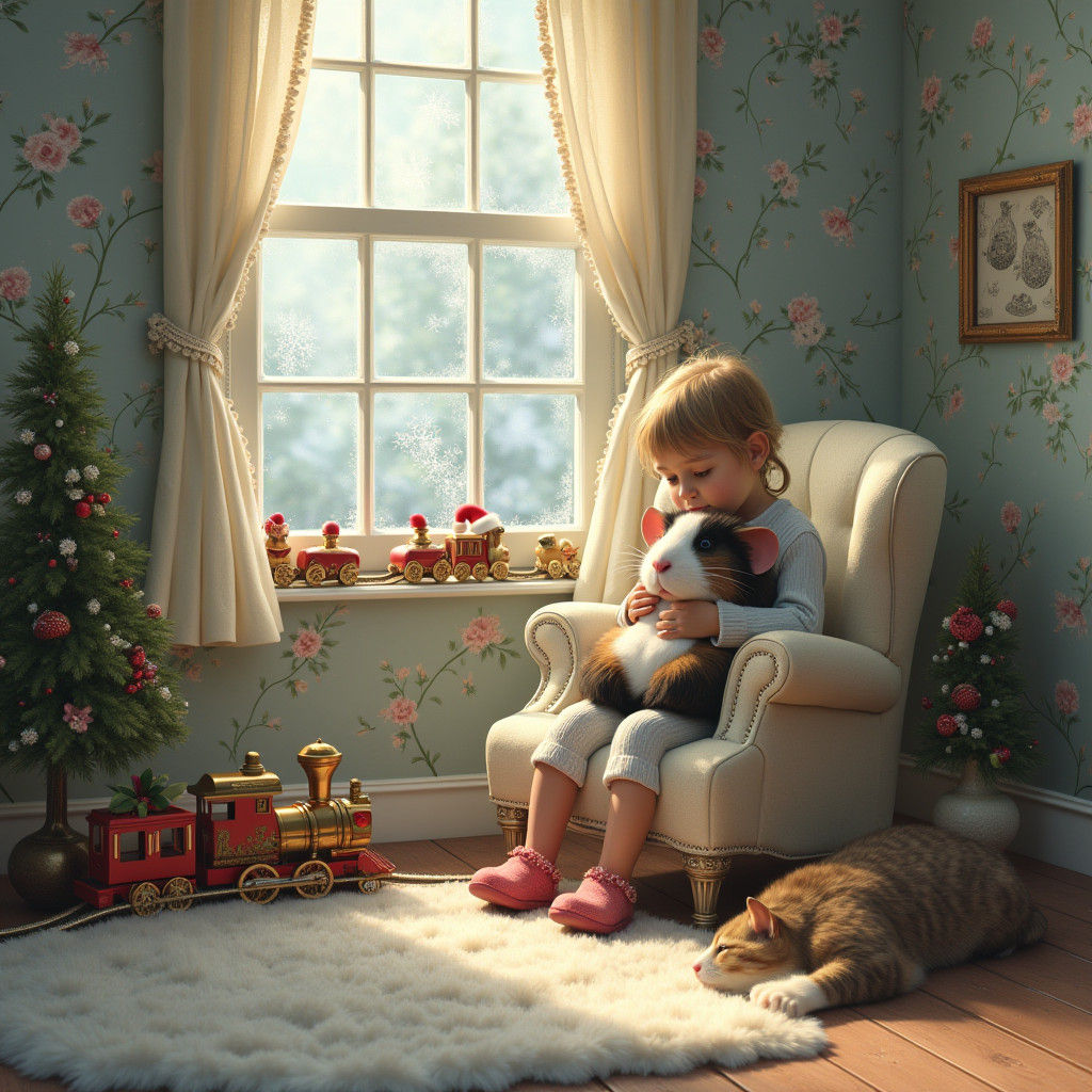 Winter Wonderland Scene with Guinea Pig in 3D Render