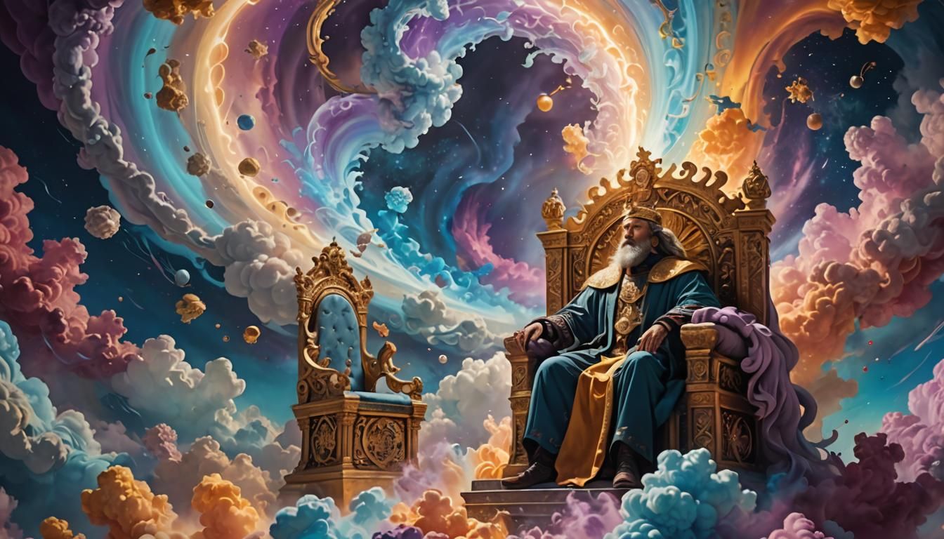 God on Throne in Surrealist Dreamscape