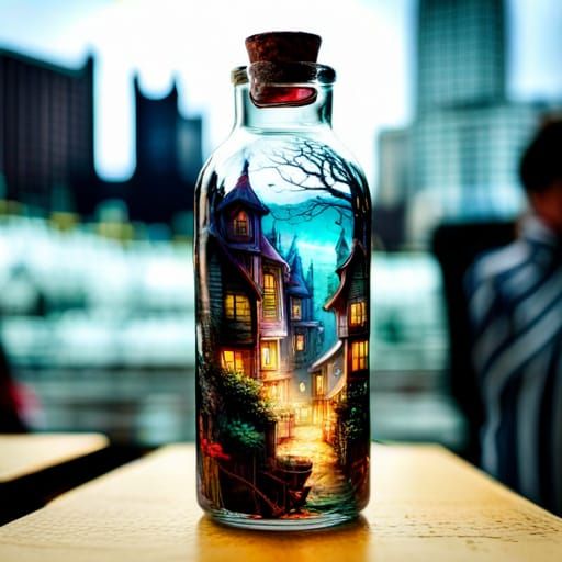 Glowing Fairy Town in a Bottle: Hyperreal Fantasy
