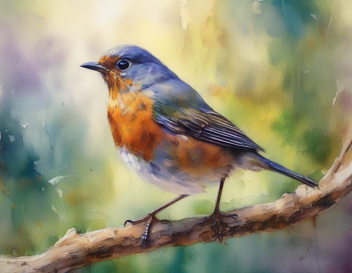 Vibrant Robin Portrait in Hyperrealistic Splash Art Style