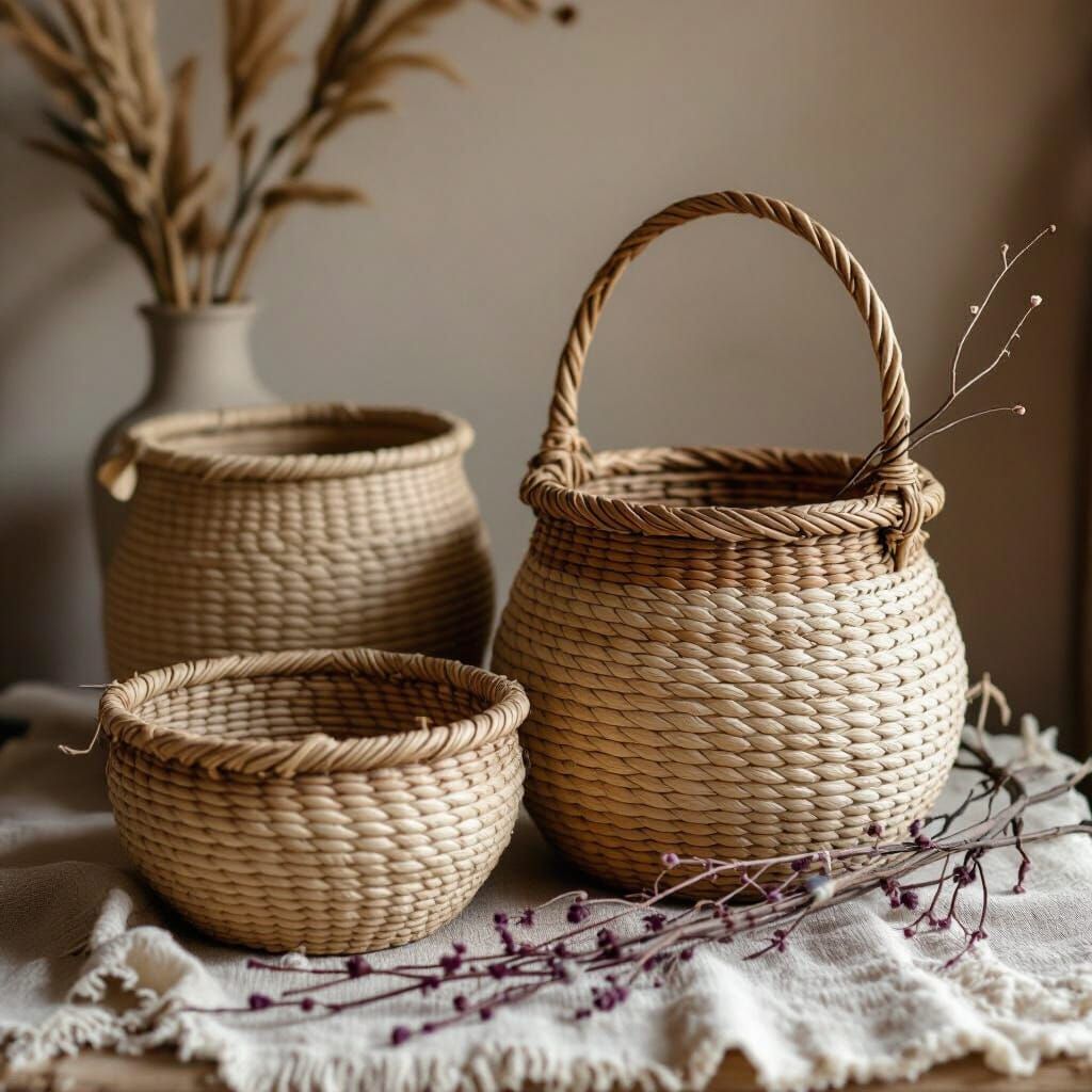 Intricately Woven Baskets in Earthy Rustic Style