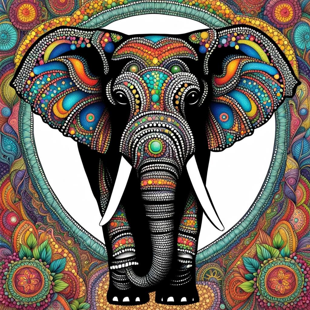 Colorful Pointillist Zentangle Elephant