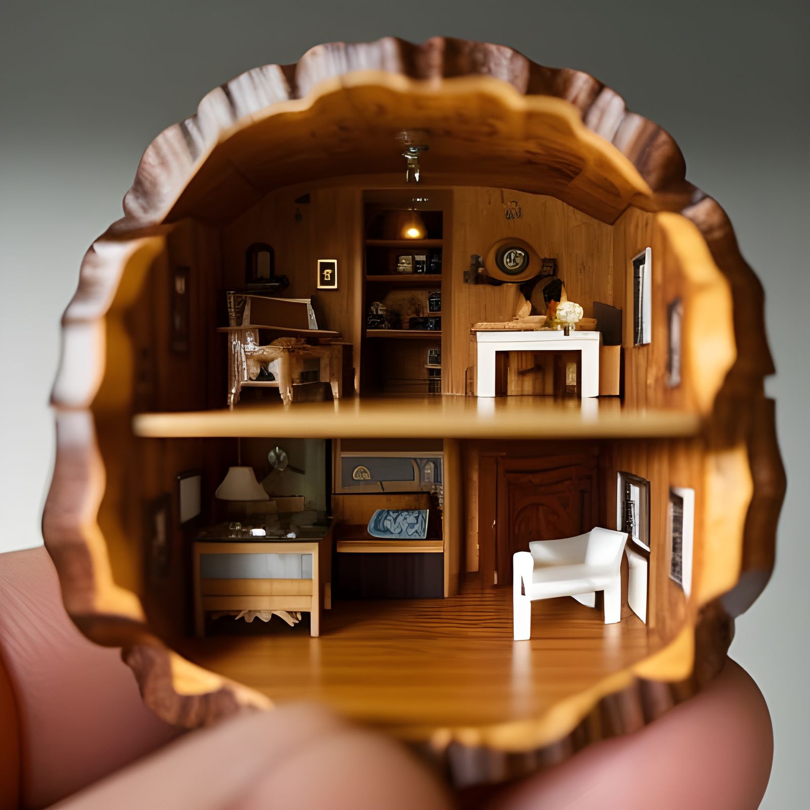 Miniature Walnut Shell Dollhouse Macro Photograph